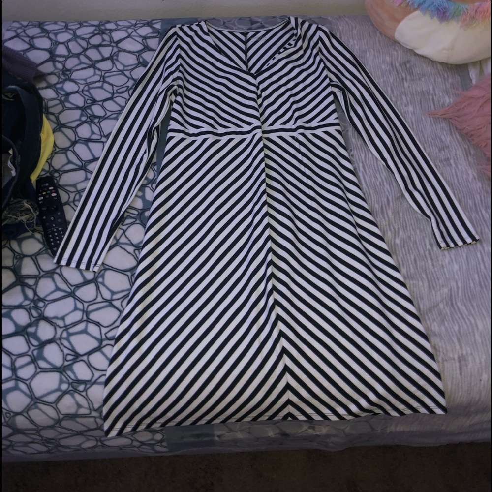 black striped midi dress